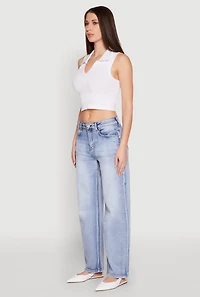 Womens Seamless Cable Knit Polo Crop Top, White, Size S-M