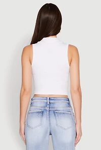 Womens Seamless Cable Knit Polo Crop Top, White, Size S-M