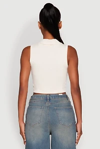 Womens Seamless Cable Knit Polo Crop Top, Beige, Size S-M