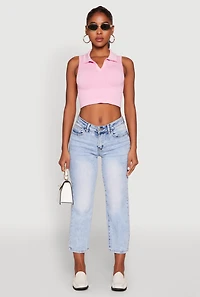 Womens Seamless Cable Knit Polo Crop Top, Pink, Size S-M