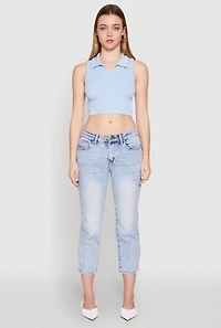 Womens Seamless Cable Knit Polo Crop Top, L-XL