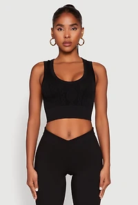 Womens Seamless Scoop Neck Cable Knit Crop Top, L