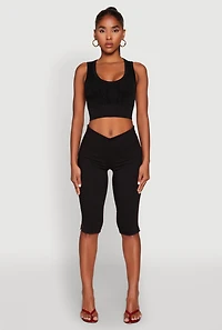 Womens Seamless Scoop Neck Cable Knit Crop Top, L