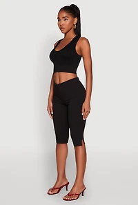 Womens Seamless Scoop Neck Cable Knit Crop Top, L