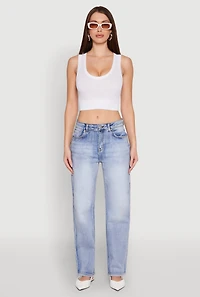 Womens Seamless Scoop Neck Cable Knit Crop Top, White, Size M