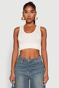 Womens Seamless Scoop Neck Cable Knit Crop Top,
