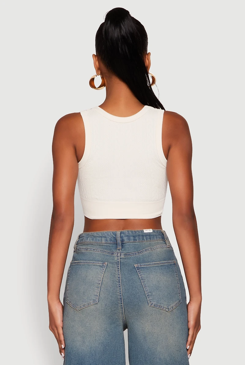 Womens Seamless Scoop Neck Cable Knit Crop Top, M