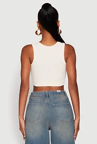 Womens Seamless Scoop Neck Cable Knit Crop Top, M