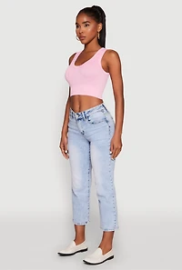 Womens Seamless Scoop Neck Cable Knit Crop Top, Pink, Size L