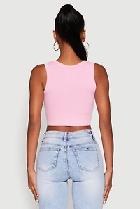 Womens Seamless Scoop Neck Cable Knit Crop Top, Pink, Size L