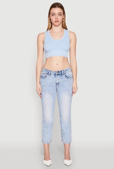 Womens Seamless Scoop Neck Cable Knit Crop Top, L