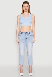 Womens Seamless Scoop Neck Cable Knit Crop Top, L
