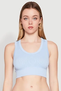 Womens Seamless Scoop Neck Cable Knit Crop Top, L