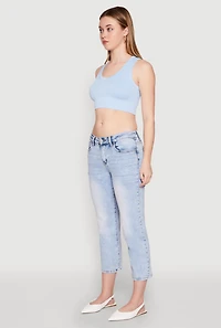 Womens Seamless Scoop Neck Cable Knit Crop Top, L