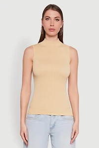 Womens Seamless Mock Neck Tank Top, L