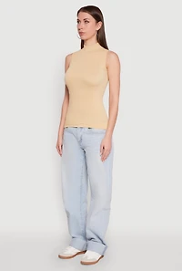 Womens Seamless Mock Neck Tank Top, L