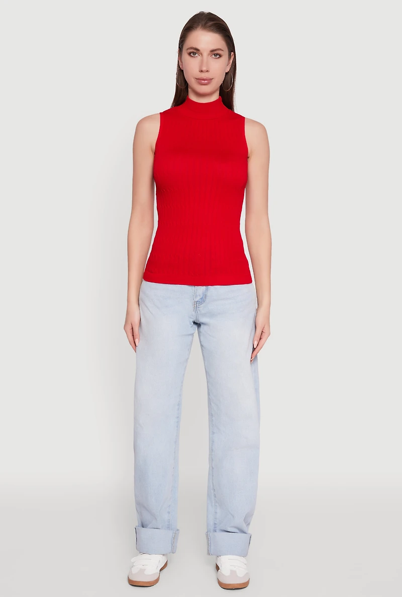 Womens Seamless Mock Neck Tank Top, Red,