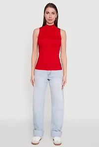 Womens Seamless Mock Neck Tank Top, Red,