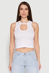 Womens Seamless Cut Out Cropped Tank Top, White, Size M