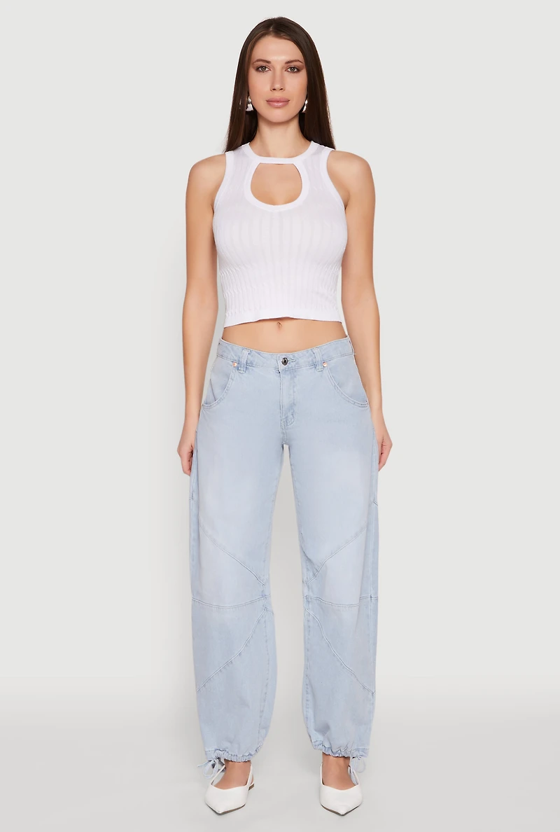 Womens Seamless Cut Out Cropped Tank Top, White,