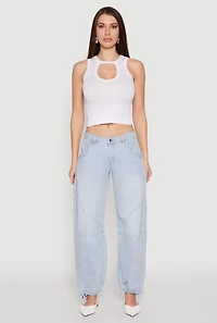 Womens Seamless Cut Out Cropped Tank Top, White,