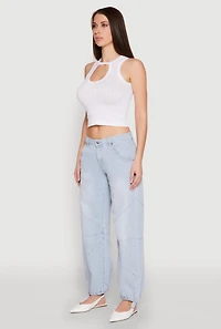 Womens Seamless Cut Out Cropped Tank Top, White,