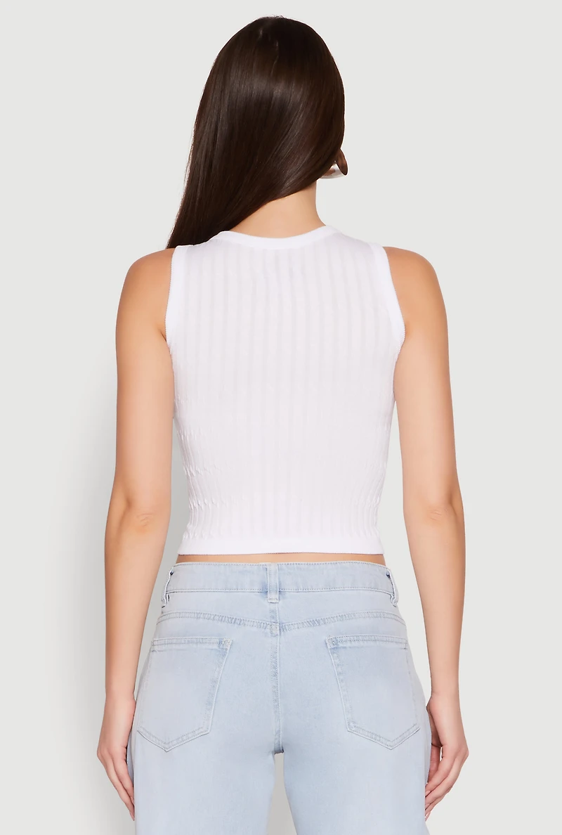 Womens Seamless Cut Out Cropped Tank Top, White,