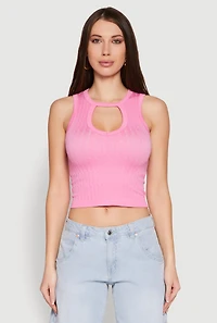 Womens Seamless Cut Out Cropped Tank Top, M