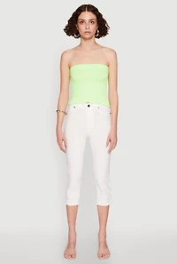 Womens Lettuce Edge Seamless Tube Top, Green, Size S-M