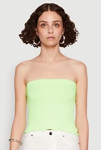 Womens Lettuce Edge Seamless Tube Top, Green, Size S-M