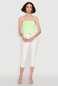 Womens Lettuce Edge Seamless Tube Top, Green, Size S-M