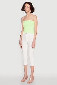 Womens Lettuce Edge Seamless Tube Top, Green, Size S-M