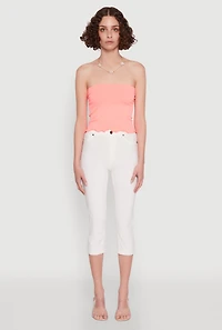 Womens Lettuce Edge Seamless Tube Top, Pink, Size S-M