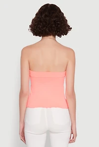 Womens Lettuce Edge Seamless Tube Top, Pink, Size S-M