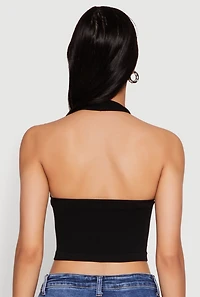 Womens Button Front Cut Out Halter Neck Crop Top, Black, Size S-M