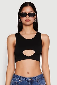 Womens Cut Out Front Seamless Cropped Tank Top,