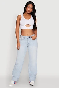 Womens Cut Out Front Seamless Cropped Tank Top, White, Size L-XL