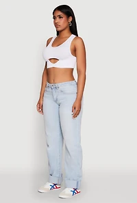 Womens Cut Out Front Seamless Cropped Tank Top, White, Size L-XL