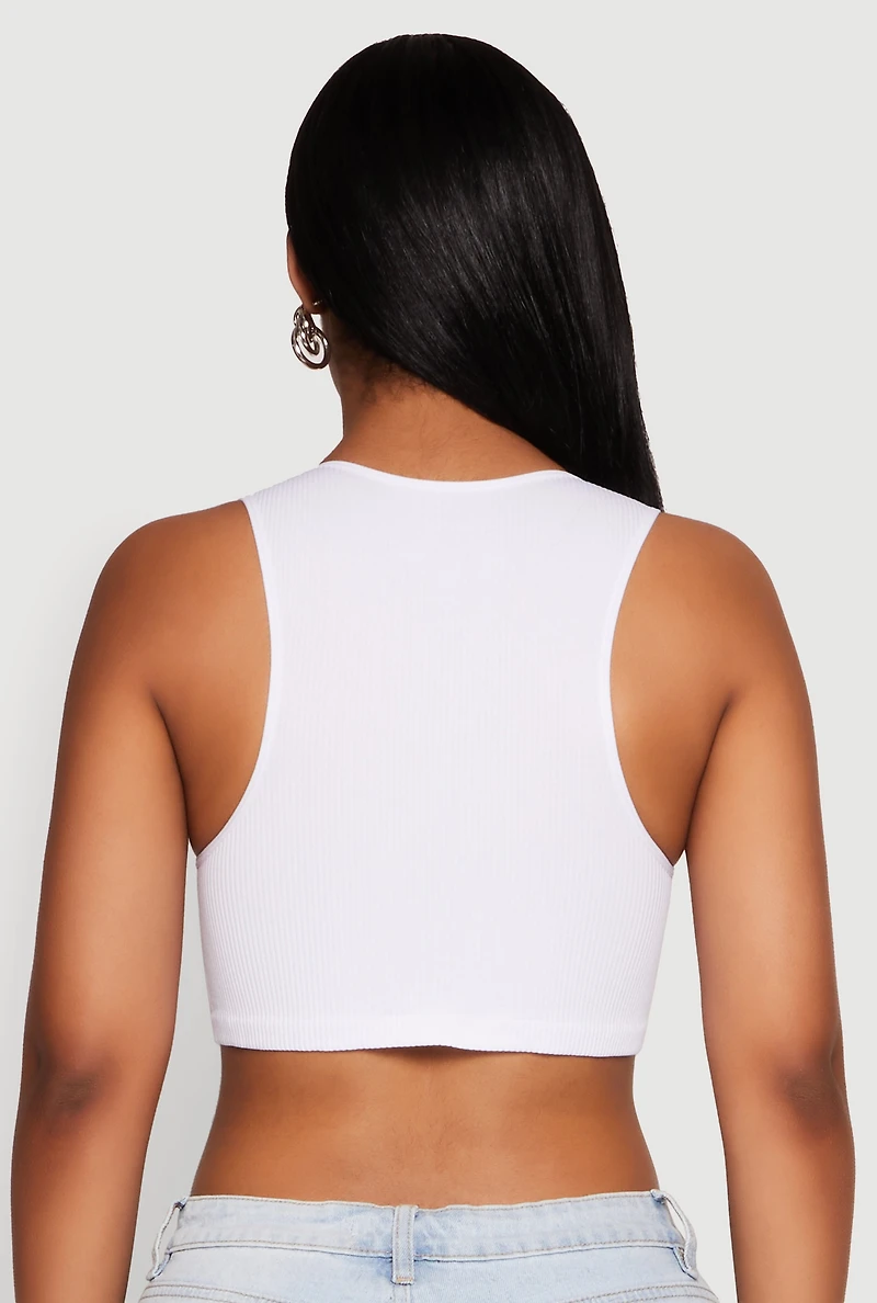 Womens Cut Out Front Seamless Cropped Tank Top, White, Size L-XL