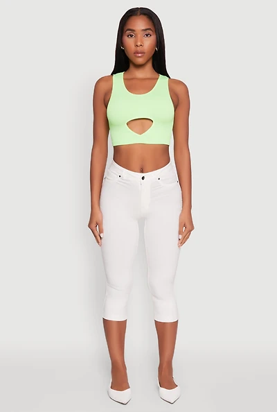 Womens Cut Out Front Seamless Cropped Tank Top, Green, Size S-M