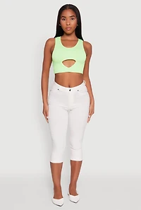 Womens Cut Out Front Seamless Cropped Tank Top, Green, Size S-M