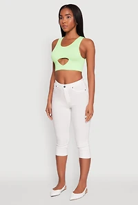 Womens Cut Out Front Seamless Cropped Tank Top, Green, Size S-M