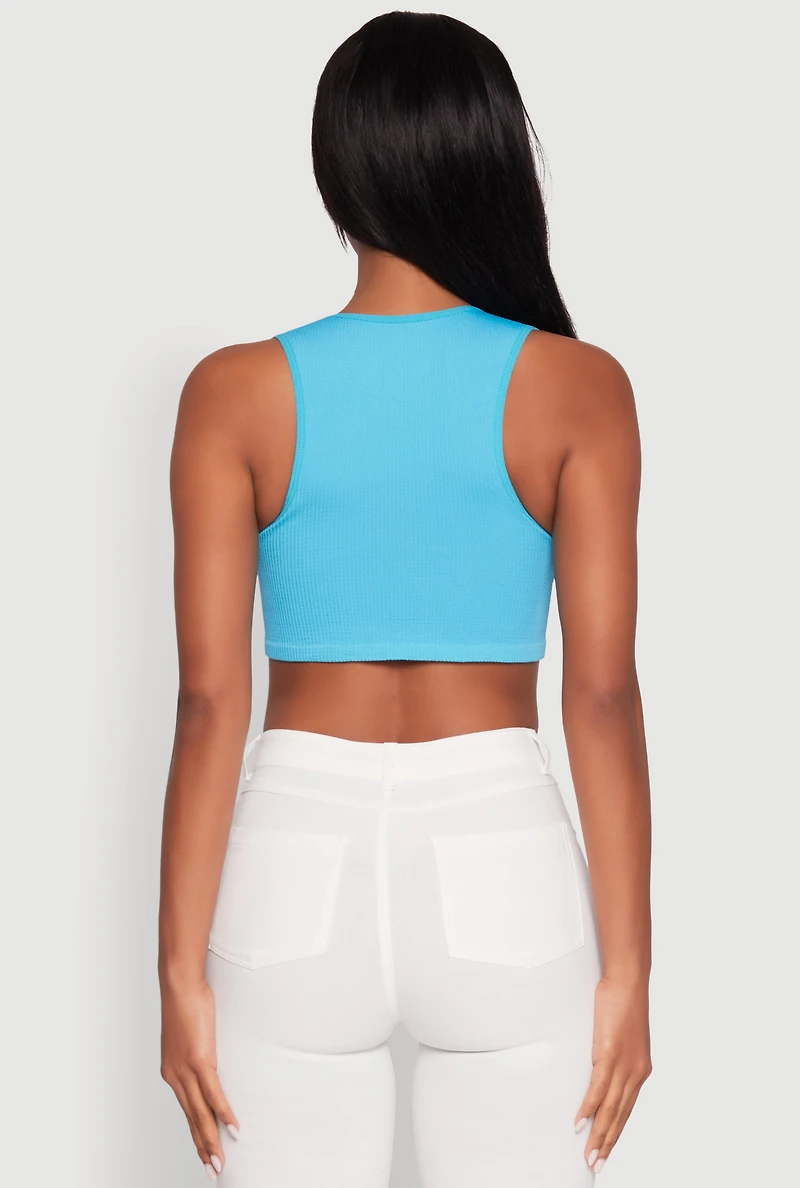 Womens Cut Out Front Seamless Cropped Tank Top, Blue, Size S-M