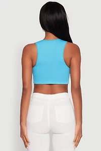 Womens Cut Out Front Seamless Cropped Tank Top, Blue, Size S-M