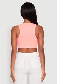 Womens Cut Out Front Seamless Cropped Tank Top, Pink, Size L-XL