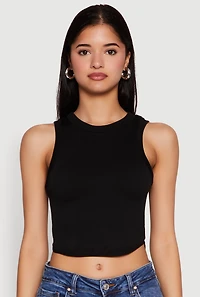 Womens Seamless Crew Neck Cropped Tank Top, Black,