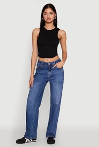 Womens Seamless Crew Neck Cropped Tank Top, Black,