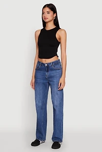 Womens Seamless Crew Neck Cropped Tank Top, Black, Size S-M