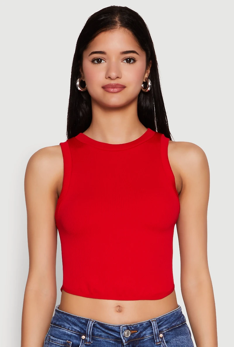 Womens Seamless Crew Neck Cropped Tank Top,