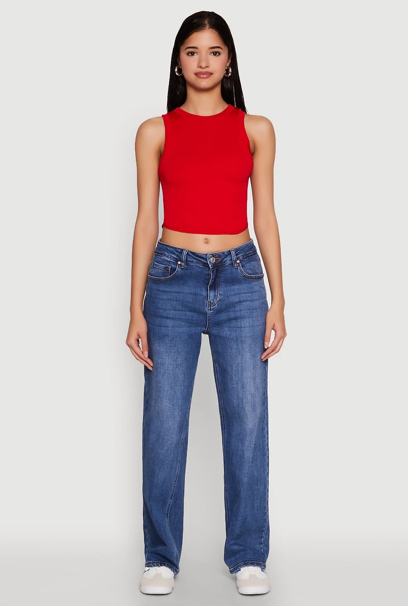 Womens Seamless Crew Neck Cropped Tank Top,